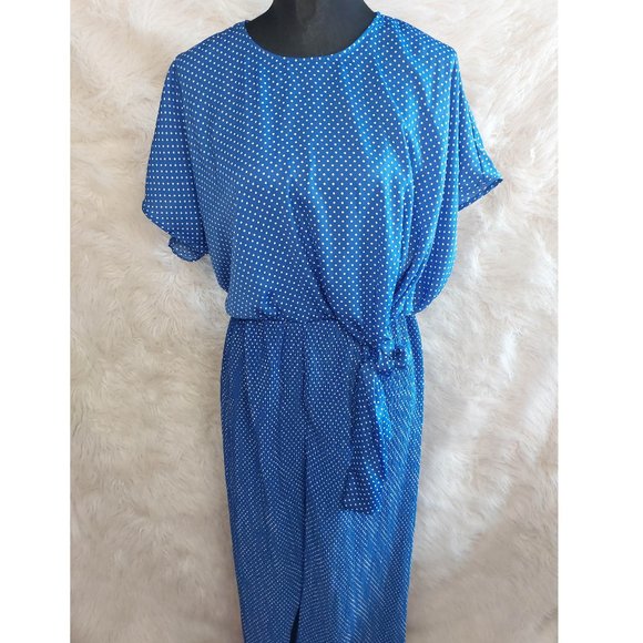 Zara Women's Blue White Dots Short Sleeves Bow Belted Jumpsuit Size: M - Picture 1 of 10